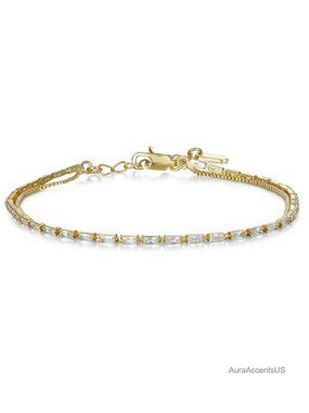 Dainty Double Layered Gold Plated Chain Bracelet for Women, Adjustable Link